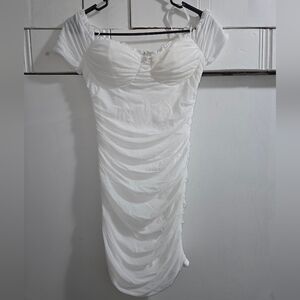 Windsor White Ruched Mini Dress Large